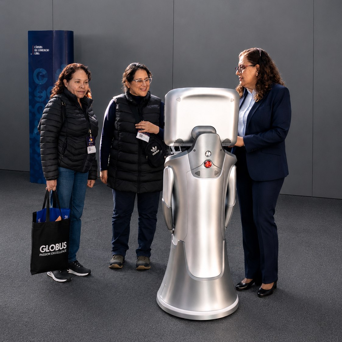 Visitantes conociendo una solución robótica de Zoluxiones